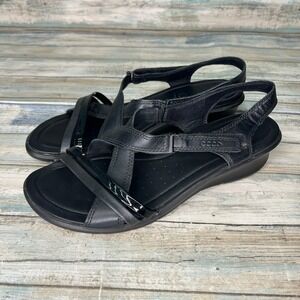 Ecco Sandals Womens 41 Black Felicia Leather Comfort Wedge Slingback